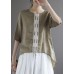 Khaki low high design Design Patchwork Summer Linen Shirt Tops