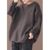 Cozy winter khaki knitted blouse fall fashion o neck sweater tops