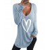 Casual Loose Love Printed V Neck Long Sleeves T  shirts For Women