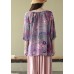 Fashion Purple Casual retro Print Fall Half Sleeve Shirt Top