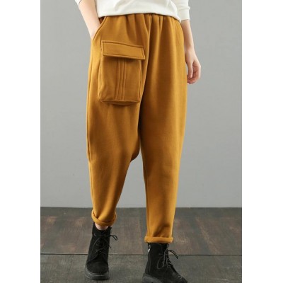 Classy yellow vintage pockets harem pants Gifts wild pants