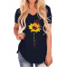 Casual Loose Butterfly Sunflower Print V  neck Irregular Hem T  shirts