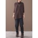 Comfy chocolate clothes high neck thick Loose fitting knitted blouse