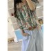 Unique prints linen clothes half sleeve box fall blouses