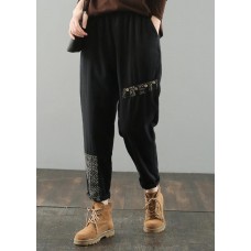 Simple black pants oversized elastic waist patchwork Wardrobes wild pants