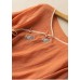 Women Orange V Neck tie waist Embroideried Linen Shirt Top Spring